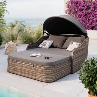 Ambia Garden Sonneninsel, Grau, Metall, Kunststoff, Füllung: Komfortschaum, 204 cm, Fsc, Bsci, verstellbares Dach, UV-beständig, Loungemöbel, Sonneninseln
