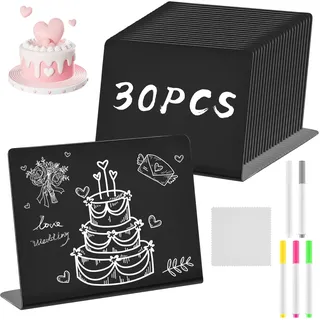 30 Stück Mini Kreidetafel Klein Buffet Schilder Tafeln zum Beschriften | L-Form Preisschilder Aufsteller mit 5 Stifte, 7.5 x 10cm Tischkarten für Buffet, Hochzeit, Party, Preisschilder, Café