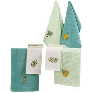 Foutastic Hochwertiges Küchenhandtuch-Set (6-teilig), 100% Baumwolle, 40 x 60 cm | Besticktes Design, maschinenwaschbar bei 30 °C, bügelbar | Ideal zum Kochen