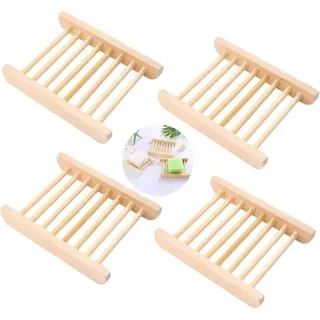 Seifenschale Aus Holz, Rechteckige Seifenschale Aus Naturholz, Seifenschale Aus Keramik, Lotusförmiges Seifenablage-accessoire, Natürliche Seifenschale Für Küche Und Bad (4-teilig)