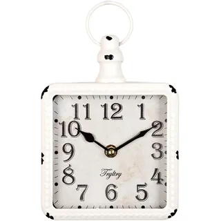 TRYLTRY Retro-Wanduhr aus Metall, geräuschlos, klein, rechteckig, weiß | Batteriebetriebene Vintage-Dekor-Wanduhren, antikes altes Design, für Bauernhaus, Küche, Schlafzimmer, Badezimmer, rechteckig
