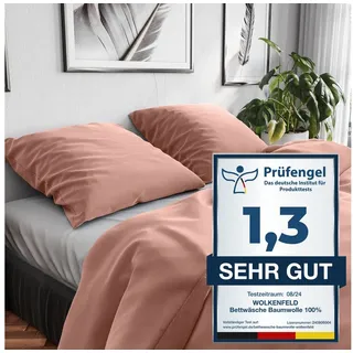 Wolkenfeld Bettwäsche 200x220 Baumwolle - Atmungsaktiv - 3teilig - 1x Bettbezug 200x220 + 2X Kissenbezug 80x80 - Rose
