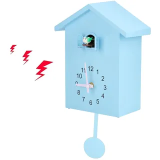 HERCHR Moderne Kuckucksuhr, Birdhouse blau Wanduhr Kuckucksuhr aus dem Fenster, Kleiner Vogelstunden Uhr für Zuhause Wohnzimmer Küche Büro Dekor