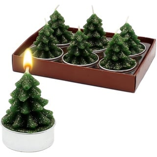 Dekohelden24 6er Set Tannenbaum in grün, Maße je Teelicht L/B/H: 4 x 4 x 5,5 cm, 5,5 cm