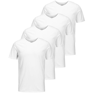 JACK&JONES Herren T-Shirt, 4er Pack - JACBASIC V-NECK TEE, Kurzarm, einfarbig, Baumwolle Weiß L