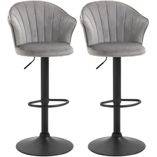 2er-set Barhocker Drehbare Barstühle Mit Lehne Samt Touch Bistrohocker Höhenverstellbarer Tresenhocker Armloser Schaumstoff Grau 54 X 56 X 91-111 Cm