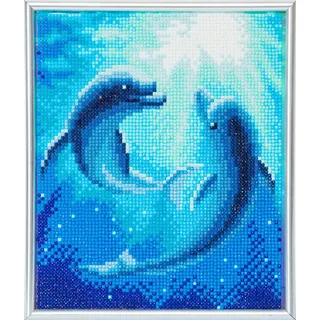 Crystal Art Diamant-Stickerei-Set mit weißem Rahmen, 21 x 25 cm, Delfine