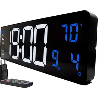 Opis Clock 1 XXL (Weiß/Blau): Extra Große Digitale Wanduhr mit LED, Leuchtend, digital mit Temperaturanzeige - Wohnzimmer, Büro, Badezimmer, Küche, Sportstudio, Lobby, geräuschlos