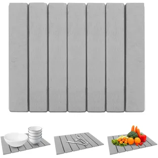 Cloudpower Schnell trocknende Steinmatte für Küche, Stein-Trockenmatte, saugfähig, wiederverwendbar, Abtropfmatte für zusammenklappbares Abtropfgestell, Küchentheke, Geschirr, Flaschen, Tassen (grau)