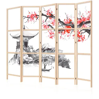 LUMASOUL Japanische Trennwand Paravent Raumteiler 225x172 cm Japan | 5 teilig Dekorativ, Shoji-Stil, faltbar, freistehend, als Sichtschutz für Wohnräume