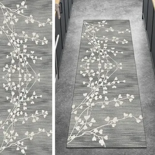 Ymural Läufer Teppich Lang Flur Kücheteppich Vintage 40x200CM Hell Grau Kücheläufer rutschfest Teppichmatten Teppichläufer Waschbar Kurzflor Polyester Korridor Schlafzimmer, Anpassbar Breite 40-120cm