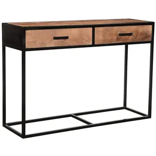 Natur24 Beistelltisch Sturdy Konsolentisch 120x35x80 cm Mangoholz Stahl Natur Schwarz