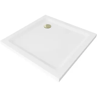 Mexen Flat Duschwanne Slim 100 x 100 cm, weiß, Siphon gold - 40101010g