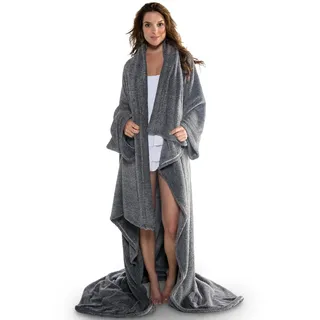 CelinaTex Decke mit Ärmeln und Fußtasche Flauschige Kuscheldecke XXL 170 x 200 cm schwarz weiß Mikrofaser Fleece Oeko-TEX Calgary
