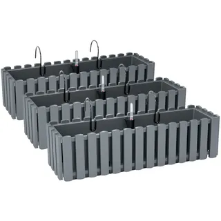 3er Set Blumenkasten Grau Stein UV-beständig Boardee mit Bewässerung.