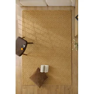 WECON HOME Teppich WECON HOME "Castello TWO", beige (karamell), B:200cm H:7mm L:300cm, Schurwolle, Teppiche, Teppich, Schurwolle, Kurzflor mit Hoch-Tief-Effekt, Wohnzimmer, Rautenmuster