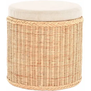Krines Home Wäschekorb Rattan Sitzhocker mit Stauraum Rund Badhocker Sitz gepolstert Deckel, mit gepolstertem Deckel, mit herausnehmbarem Inlett beige