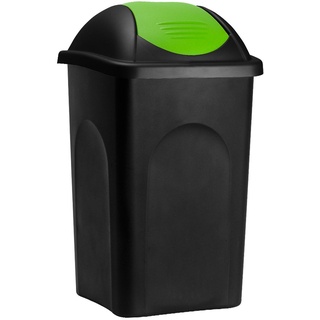 Stefanplast® Mülleimer mit Schwingdeckel 60L Abfalleimer Geruchsarm Küche Bad Biomüll Gelber Sack Kunststoff Mülltrennung, Farbe:schwarz/grün