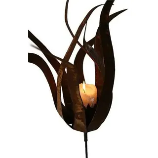 Wunderschöner & Hochwertiger Gartenstecker – Rost Blume/Blumenstecker – Große Auswahl – Edelrost Dekoblume – Metall Gartendeko (Feuerblume für Kerze - Länge 100cm)