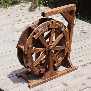 XTGDIEM Holz-Wasserrad-Brunnen, Garten-Wasserfall-Wasserpumpe, Holz-Design-Rad-Brunnen, Terrasse, Garten-Wasserspiel-Rad, Freistehende Gartendekoration (Size : 30cm(11.8inch))