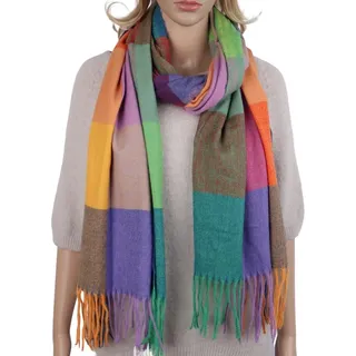 MIRROSI Modeschal weicher und warmer karierter Schal mit Fransen, 70x180cm, (Viele tolle Farboptionen zur Auswahl), Damen Halstuch ideal für Herbst und Winter grün