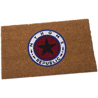 DRW Rechteckige Fußmatte aus Kokosfaser mit Logo My Home Republic und 45 x 75 x 2 cm, Mehrfarbig, estandar