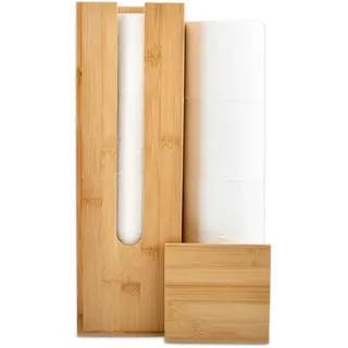 USENG Bambus Toilettenpapierhalter für 4 Rollen mit Deckel,Toilettenpapier Aufbewahrung Holz Klopapierhalter Stehend Klorollenhalter WC Papier Ersatzrollenhalter,Toilettenschrank für Kleinen Raum