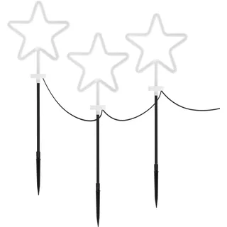 ECD Germany Gartenstecker Stern 3er Set Kunststoff H 58 cm LED Außenbeleuchtung weiß