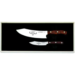 Giesser 2er Set Kochmesser Gemüsemesser Fleischmesser Profimesser scharfes Messer Messerset Premium Cut Set No.II Tree of Life BBQ Thuja Wurzelholz Spezialstahl knife braun