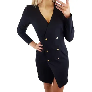 Blazer Damen Langarm Business Zweireihiger Blazerkleid Mantel,Kanpola Sexy V-Ausschnitt Etuikleid/Lang Cardigan Revers Wickelkleid Herbst Winter - 40