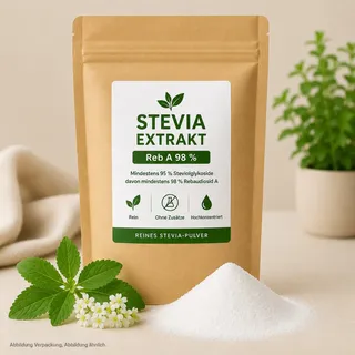 Stevia Reb A 98 % Pulver | 500 g | Reines Stevia Extrakt | 95 % Steviolglykoside