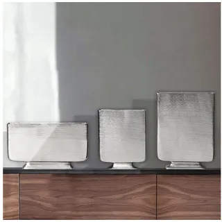 FINEBUY Tischvase FB65072 Vase 3er Set Blumenvase Aluminium Dekovase Modern Eckig (3er Set Aluminium Silber Blumenvase Modern), Dekovase 3-teilig für Blumen Alu Tischvase silberfarben