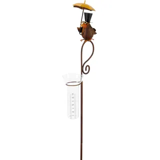 itsisa Regenmesser Gartenstecker Rabe mit Regenschirm H:115 cm aus Eisen - Deko Niederschlagsmesser Vogel Garten, Gartenteich, Gartendeko, Metalldeko