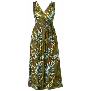 Aniston Plus Damen Maxikleid Sommer Kleid Viskose elastisch Wickeloptik Blätterdruck Khaki Mehrfarbig - 54 Große Größen