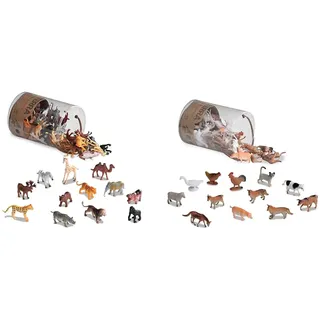 Terra 60-teilig Tierfiguren Sammlung Wildtiere Spielzeug Set & Tierfiguren Sammlung Bauernhof Spielzeug Set – Kühe, Schweine, Hühner, Gänse, Ziegen, Katzen und mehr ab 3 Jahren