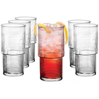 Sendez Cocktailglas 6 Stapelbare Saftgläser 400ml Geriffelte Wasserglas, Glas