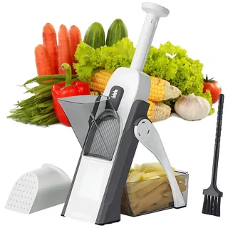 AKKEE Gemüsehobel Verstellbar Gemüseschneider Mandoline Vegetable Slicer, Kartoffelschneider Zwiebelschneider grau