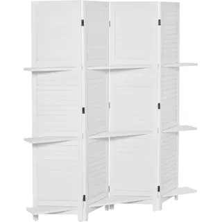 HOMCOM Innenraum-Paravent 4 Paneele 160L x 170H cm 3 Regale Faltbarer Raumteiler Jalousietüren Paulownia-Holz Weiß   Aosom