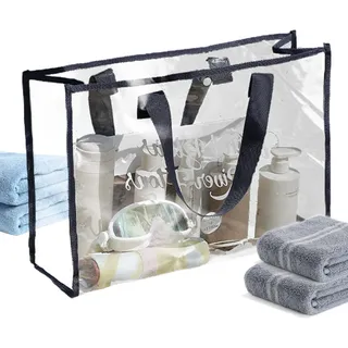 Durchsichtige Sporttasche, durchsichtige Einkaufstasche - Klarsichtbeutel - Wasserdichte PVC-Einkaufstasche, große transparente Strandtasche, transparente Tasche mit langem Schultergurt für Badezimmer