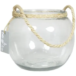 INNA-Glas Windlicht Kerzen Kugelvase Davy aus Glas, mit Henkel, klar, 15 cm, Ø 18 cm weiß