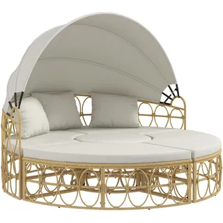 Sonneninsel, 4-teilig, Ausziehbares Dach, 5 Kissen, Rattanoptik, 178b X 85t X 66,5h Cm, Beige