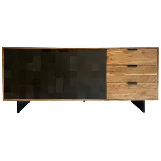 Wohnling Sideboard WL7.026 175cm Massivholz Steinoptik Kommode Anrichte Türen Schublade (175 cm Massivholz Braun, Kommode Steinoptik), Anrichte Modern, Standschrank Türen & Schubladen braun