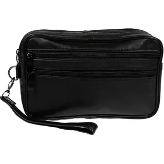 XL echt Leder Doppelkammer Handgelenktasche Herrentasche Tasche Schwarz NEU - Schwarz