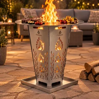 FireDesire Feuerkorb mit massiver Ø60 cm Grillplatte und Ascheschale, Feuerschale mit Grillplatte für Garten und Terrasse, Made in Germany