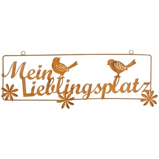 Levandeo® Metallbild, Schild Mein Lieblingsplatz L54cm Rost Braun Wandbild Wanddeko Garten
