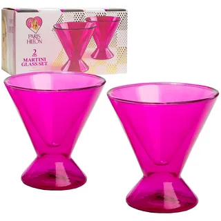 Paris Hilton Martini Set, doppelwandiges Glas-Design, ideal für Martinis, Cocktails, Cosmopolitans, Margaritas, 200 ml, Hot Pink