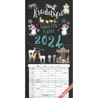 Kreidetafel Familienplaner 2024 - Familienkalender 22x45 cm - 5 Spalten - Kalender mit Ferienterminen und vielen Zusatzinformationen - Wandkalender