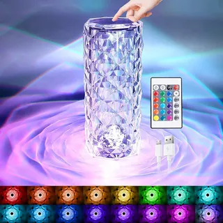 LED Kristall Tischlampe,2000mAh 16 Farben Touching Control Rose Crystal Lampe,Nachttischlampe Touch Dimmbar mit Fernbedienung,RGB Farbwechsel Nachtlicht für Schlafzimmer Wohnzimme