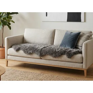 KUHFELL online & NOMAD Fellteppich Lammfell Doppel fell Couch Auflage 180 x 60 cm aus 2 echten Lammfellen braun|grau