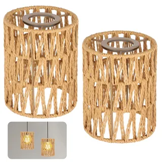 2 Stück Rattan-Lampenschirme, Retro-Lampenschirme im Landhausstil, 12 × 15 cm zylindrische gewebte Lampenschirme für Stehlampen, Pendelleuchten, Kronleuchter, Wandleuchten